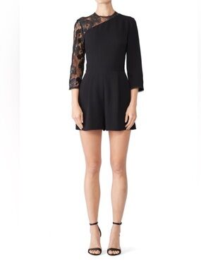 Shoshanna Marseille Black Lace-Sleeve Romper